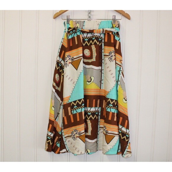 Baci Linen Blend Aztec Patchwork Belted Maxi Skirt Made In Italy Size Small S - Picture 5 of 10